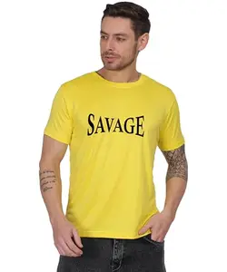 Savage Graphic Print Cotton T-Shirt, Round Neck, Short Sleeve Yellow