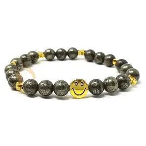 SHOP MY ARTS Pyrite Bracelet Original Certified for Women Men with Smiley - Pyrite Crystal Stylish Beaded Bracelet for Reiki Healing Crystals Meditation Girls Gift (Elastic)