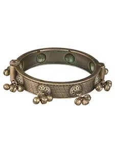 SARAF RS JEWELLERY White Oxidised Tribal Boho Statement Ghungroo Kada Bangle Bracelet