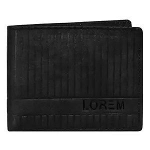 VENUSATURN Lorem Black 3D Emboss Line Bi-Fold Premium Faux Leather 3 ATM Card Slots Wallet for Men WL31-B