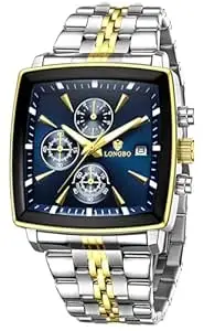 LONGBO Elevate 83826 Chronograph Watch with Refined Square Dial, Stainless Steel Bracelet, Luminous Hands & Date Display |Men | Office, Business, Formal & Gifting