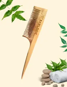 The RawLogic Wooden Comb Kacchi Neem | Wood Comb for Hair Growth, Hair fall & Dandruff Control | Wide Tooth Detangling, Frizz Control & Shine | Men & Women