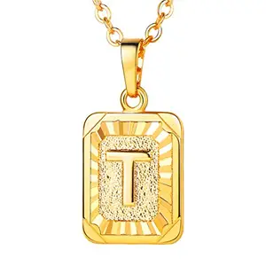 Yellow Chimes Pendant for Men and Women Gold Plated Alphabet T Statement Chain Pendant Necklace for Men and Women.