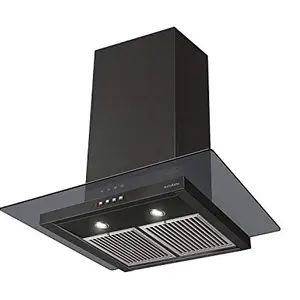 Eurodomo 60 cm 1200 m³/hr straight glass Kitchen Chimney (HOOD MARBLE PB BK 60 (EURODOMO), Baffle Filter, Black)