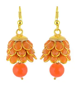 Ashiana Orange Beads Lotus Flower Jhumki earrings for women