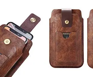 HARITECH HARITECH Multi Function Double Mobile Leather Belt Clip Case 2 Pocket for 6.5 & 5.5 inch Mobile for Redmi Note 4 / Redmi Note 3 / Redmi 4 / Redmi 5A - Brown