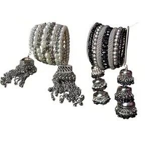BRIDEL WEAR FANCY BLACK PEARL WORK JUMKHI BANGEL CHOODA, elegance redefined with our stylish beads hand-made bracelet Pack of 2
