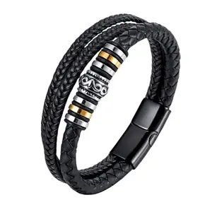 SALTY Alpha Anti Tarnish Stavros Stainless Steel Leather Black Bracelet for Men | Hand Bands for Boys | Wrist Bracelets for Man | Fashion Jewellery Accessories | Stylish Minimal Jewelry