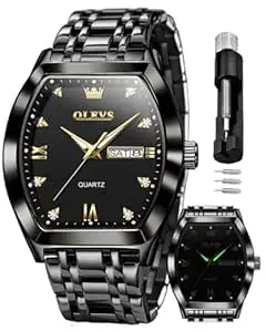 OLEVS Men Watches Square Business Dress Diamond Analog Quartz Date Luxury Watch for Men Casual Stainless Steel Waterproof Luminous Two Tone Wrist Watch
