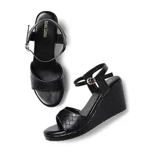 Marc Loire Women's Fashion Open Toe, High Heel Slip On Buckle Strap Wedges Sandals (Black, numeric_3)
