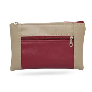 Beanskart Zipper Purse for Ladies | Womens Wallet | Ladies Leather Wallet |Pouches for Multipurpose use | Money Wallet (Beige-Maroon-Maroon Zip)