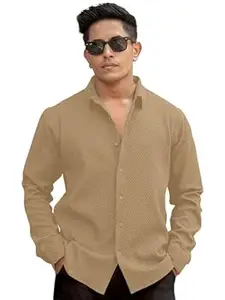 WIZOON Shirt for Man | Men’s Black Textured | Regular Fit | Textured Cotton Blend Casual | Full Sleeves | Spread Collar Western Stylish