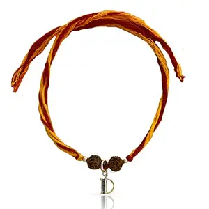 FOURSEVEN Jewellery 925 Sterling Silver Letter D Charm with Rudraksha Moli Charms Rakhi Bracelet, Silver Jewellery 925 for Men, Women & Kids (Raksha Bandhan Rakhi for Brother with Roli Chawal)