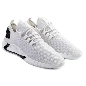 YUVRATO BAXI Men's Stylish Fashionable Mesh Material Casual Sports Running Lace-Up Shoe (White, 8)