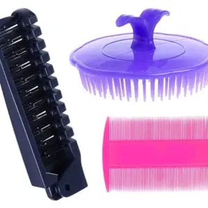 Ghelonadi Men and Women Plastic Hair Comb Set Lice Comb Hair Massage Finger Comb with Double Head Folding Pocket Comb Multicolor 3 PCS
