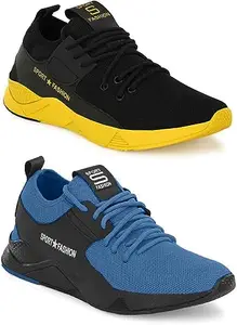 WORLD WEAR FOOTWEAR Soft Comfortable and Breathable Canvas Lace-Ups Sports Running Shoes for Men (Blue and Black, 9) (S13018)