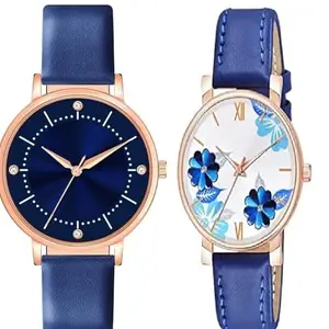 LAKSH Best Quality Ethnic Embossed Designer Shine Round Dial with Slim Fit Leather Belt Women Analog Watches for Girls(SR-400) AT-4001(Pack of-2)