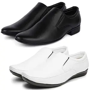 Vitoria Trendy Synthetic Leather Formal Shoes Combo for Men's and Boys(Black-White)(Slipon-Slipon)/Office Shoes/Suit Shoes/Dress Shoes/Party Shoes