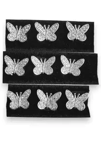 SIDHAV WEAR THE BLISS.. Sidhav "Silver Butterfly Hair Clip for Women and Girls – Shiny Metallic Hair Accessory for Party, Wedding, and Everyday Fashion Styling" (Pack Of 9)