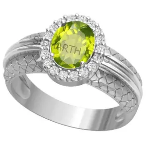 AKSHITA GEMS 12.25 Ratti 11.00 Carat Certified Natural AAA++ Quality Peridot Loose Gemstone Silver Plated panchdhatu Adjustable Silver Ring for Men and Women { Lab -Approved }