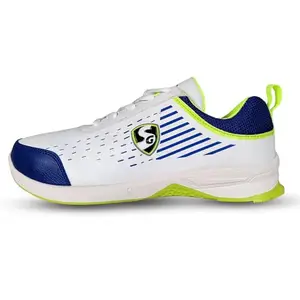 SG Yorker Cricket Shoes, White/R.Blue/Lime - 10 UK