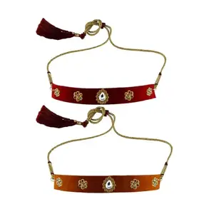 MAYA FASHION Multi Colour Kundun Stud Velvet Kanthi Rajasthani Kanthi Necklace for Girls & Women | Handmade Rajputi Jewelry | Brass Finish | Handcrafted Kanthi (Sku-nec5937)
