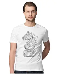 ALLEN BLACK Men's Regular Fit T-Shirt Knight - Chess 100% Cotton T-Shirt White_KNIGCHESM-White 4XL Men Round_