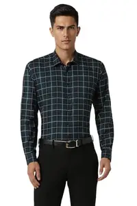 Van Heusen Men's Checkered Slim Fit Shirt (VHSFVSLBJ19997_Green