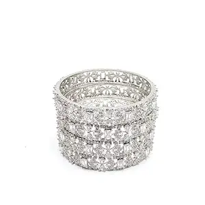 Generic Mangoquest American Diamond Bangle Set for Women and Girls Fashion Jewellery Set of 2 pc Silver (2.4)