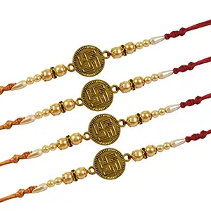 Partunay 4 Pcs Golden Ginny Coin Rakhi Set For Brother Bhaiya Bhabhi And kids Latest Rakhi Gift For Brother