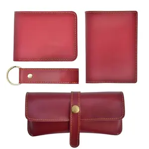 YOUR GIFT STUDIO Leather Vegan All in One Men's Combo Gift (4 pcs) Wallets, Key Chain, Eyewear Case and Passport Cover (Wine)