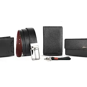 WildHorn Leather Executive Gift Set | Combo of Men's Wallet, Ladies Wallet,Passport Holder, Men's Belt & Keyring |5 in1Mega Combo| Best Gifting Options