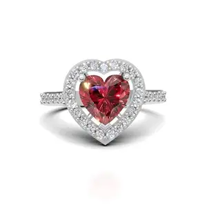 Zarkan 925 Hallmark and Certified Red Heart Shining Minimal Silver Rings | Adjustable | Rhodium plated | With Authenticity Certificate