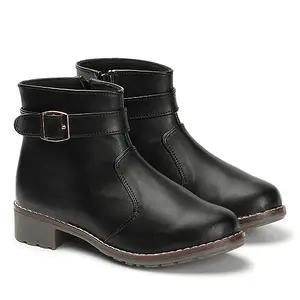 STRASSE PARIS Women's Amazing Design Ankle Length Boots | Faux Leather, Trendy, Comfortable, Zipper & Buckle Boots