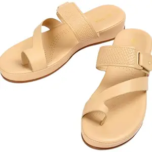 Max Women Toe Ring Sandals,Beige,37