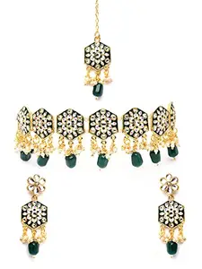 Karatcart Gold Plated Green Meena and Tumble Studded Kundan Necklace Set