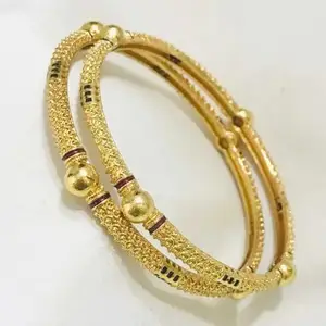 Gold Brass Feminine Glittering Bracelet/Bangles for Women | Non-Adjustable | Size 2.8 | 2 Pcs | cxyu5_B&B_2.8