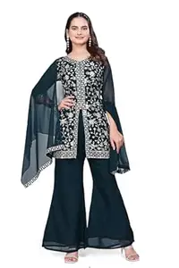 JIMMY ART Pack Of 1 Women's Georgette Zari Sequence Embroidered Kurta and Palazzo Set Trendy Georgette Women'S Kurti Sets With Dupatta