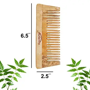 GrowMyHair Neem Wood Comb Anti-Bacterial Anti Dandruff Comb for All Hair Types, Promotes Hair Regrowth, Reduce Hair Fall (Broad Tooth)