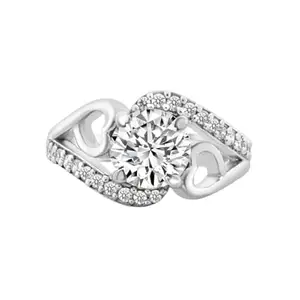 Zarkan Adjustable 925 Hallmark, Certified and Authentic Dual Love Heart American Diamond Silver Ring