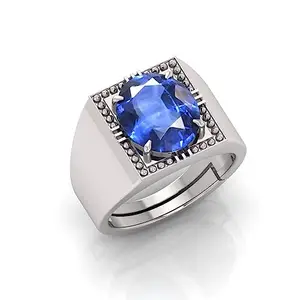 RRVGEM Blue Sapphire Ring 6.25 Ratti 6.00 Carat Blue Neelam Ring Silver Plated Ring Adjustable Ring Size 16-22 for Men and Women