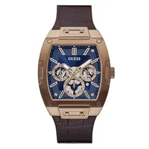 Guess Chronograph Blue Dial Men's Watch-GW0202G2 Genuine Leather, Brown Strap