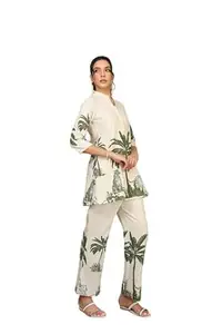 Honesst Ennterprise Women's Cotton Floral Printed Straight Short Kurti with Pant Set