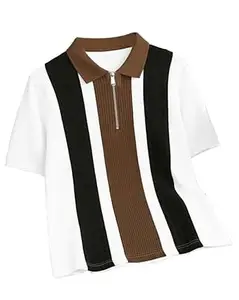 AUSK Men's Retro Cable-Knit Quarter-Zip Polo | Premium Textured Self-Design Half Sleeve T-Shirt for Men