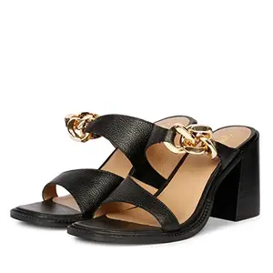 SaintG Womans Gold Chain Leather New Block Heels