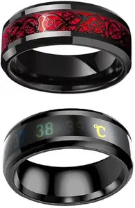 Women Combo Red Dragon & Black Smart Temperature Ring (IR293)