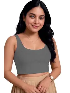 Women’s Stylish Ribbed Sleeveless Lycra Stretchable Readymade Crop Tank Top Cami Blouse for Girls 2NG5 1044 4XL DGY Dark Grey