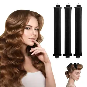 BELARO Heatless Hair Curler, Flexible Curling Rod with Hook, Satin Rollers for All Hair Types, No Heat Curls to Sleep for Curl Rods Then You Can Sleep in Overnight, Heatless Curls for Blowout Hair Soft Foam Hair Rollers for Natural Hair (Black, Medium)