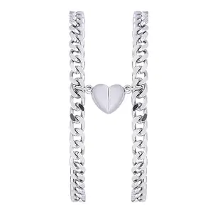 BEAUTIVIA Magnetic Couples Bracelets for Women Men, Stainless Steel Heart Magnet Couple Bracelets, Matching Bracelets for Boyfriend and Girlfriend (PACK OF 2 PIECES)