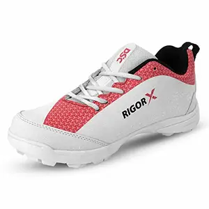 DSC Rigor X Cricket Shoes for Mens, Size UK - 10, Color - White/Red